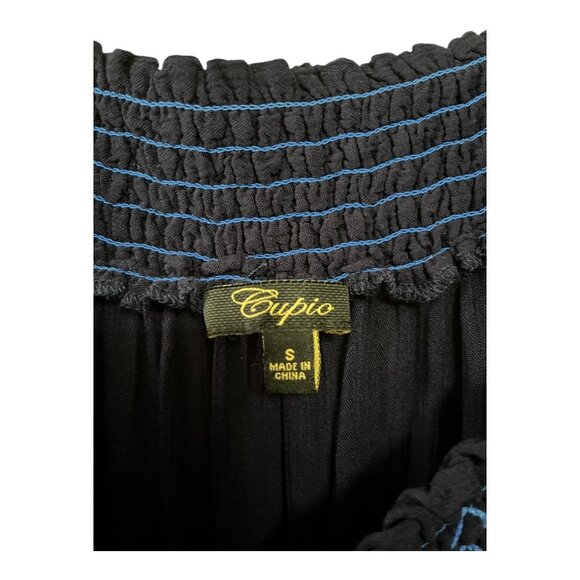 Cupio Women’s Size S Navy Blue Embroidered Long Sleeve Boho Peasant Top - Picture 4 of 7